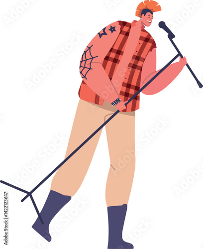 Eccentric punk rocker singing vector illustration