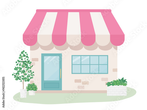 カフェの店舗の外観のイラスト素材_ピンク