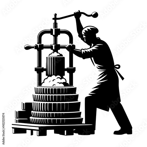 Worker using a press to shape materials in an industrial setting  