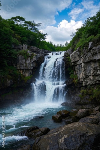there is a waterfall that is flowing down the side of a mountain
