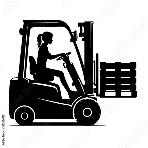 Woman Operating Forklift with Pallet in Industrial Setting  