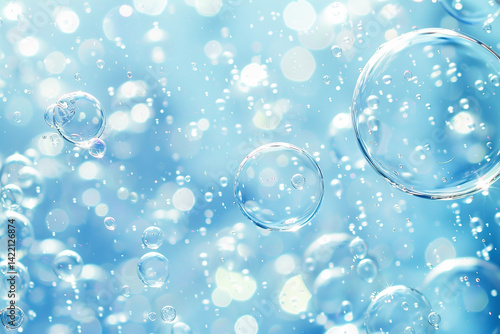 Wallpaper Mural Blue Bubbles Floating on Light Background Torontodigital.ca