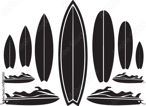 Surfboards and Jet Skis Collection Black Silhouettes