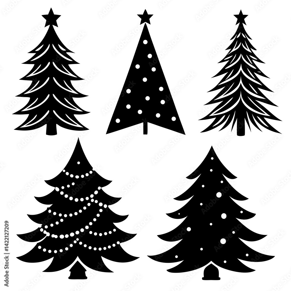 Obraz premium Christmas tree bundle in various styles – traditional, modern, and abstract silhouettes for versatile holiday projects.