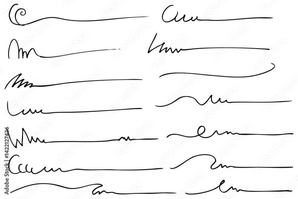 手描きの文字の下の線　アンダーラインセット　ベクター