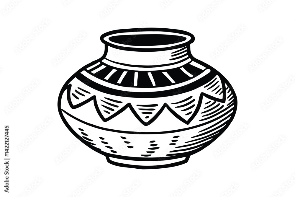 Black and white drawing of a rustic terracotta vase.eps Black and white drawing of a rustic terracotta vase.eps