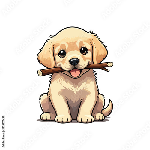 Cute Golden Retriever Dog Sitting Cartoon Vector Icon Illustration Animal Nature Icon Isolated Flat