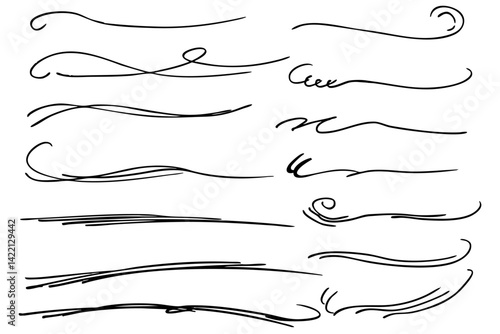 手描きの文字の下の線　アンダーラインセット　ベクター