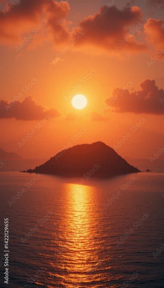 Beautiful Sunset Over Isolated Island with Cloudy Sky Reflection Beautiful Sunset Over Isolated Island with Cloudy Sky Reflection