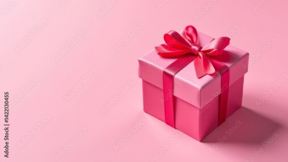 pink gift with red ribbon on pink background pink gift with red ribbon on pink background