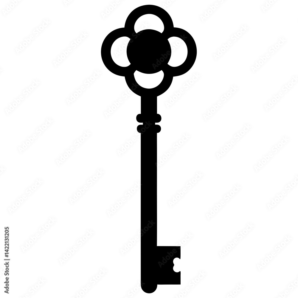 Obraz premium Vintage Key Icon – Clean Silhouette, Dark Gray Design on White Background