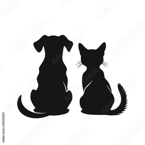 Silhouette of Dog and Cat Sitting Side by Side