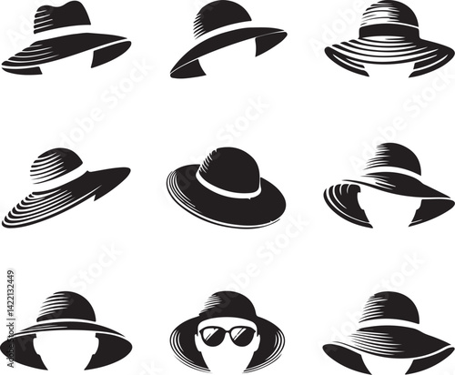 Nine Stylish Black Hat Illustrations for Fashion Design
