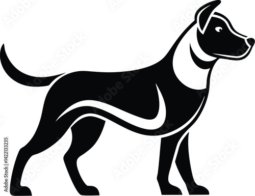 Walking dog silhouette, illustration of the rambling dog on white background