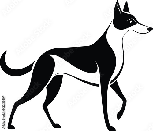 Walking dog silhouette, illustration of the rambling dog on white background
