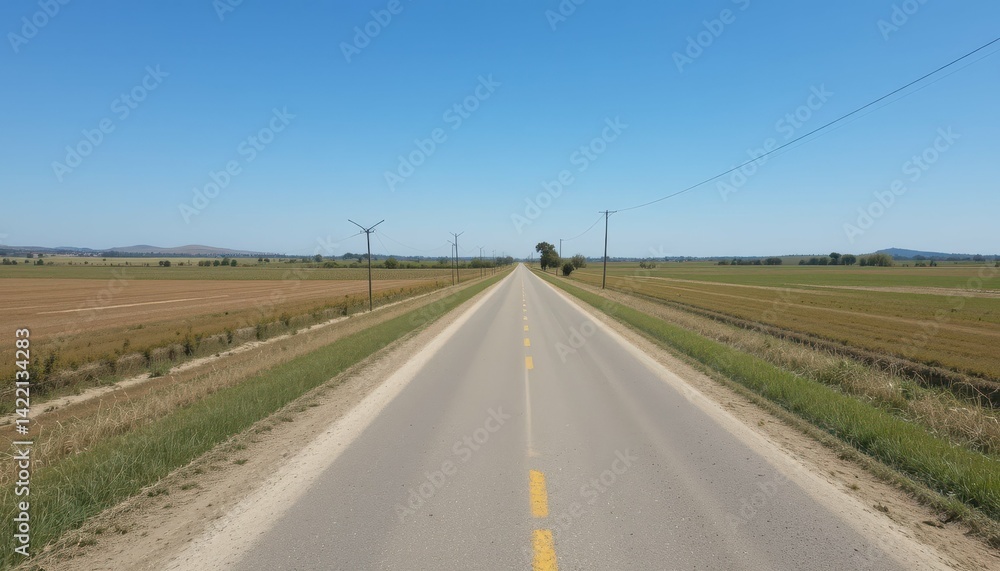 Fototapeta premium Open Road Stretching Through Scenic Rural Landscape Under Clear Sky