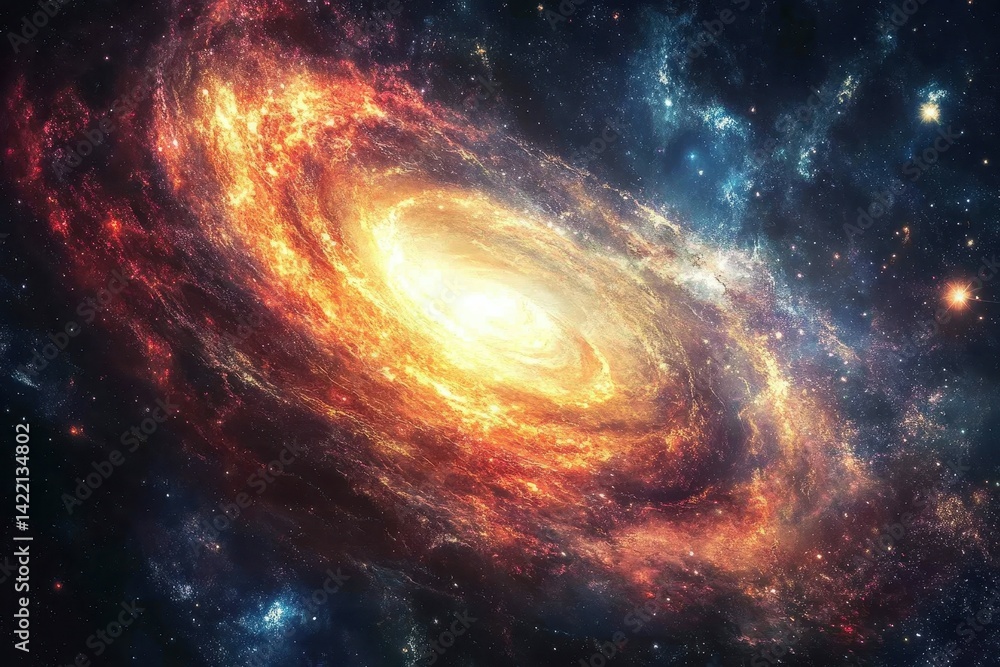 Obraz premium A ship ventures into a galaxy where the planets and stars are not made of matter but of pure, glowing light The crew begins to notice their surroundings are distorting,