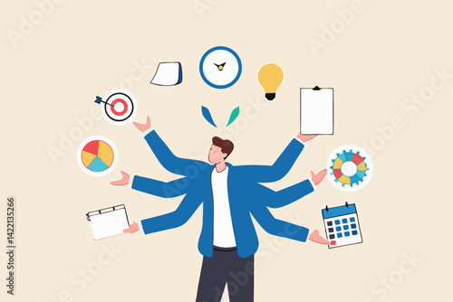 Project management, strategic plan to manage resources for development, working process and schedule, task completion concept, smart businessman project manager manage multiple project dashboards.
