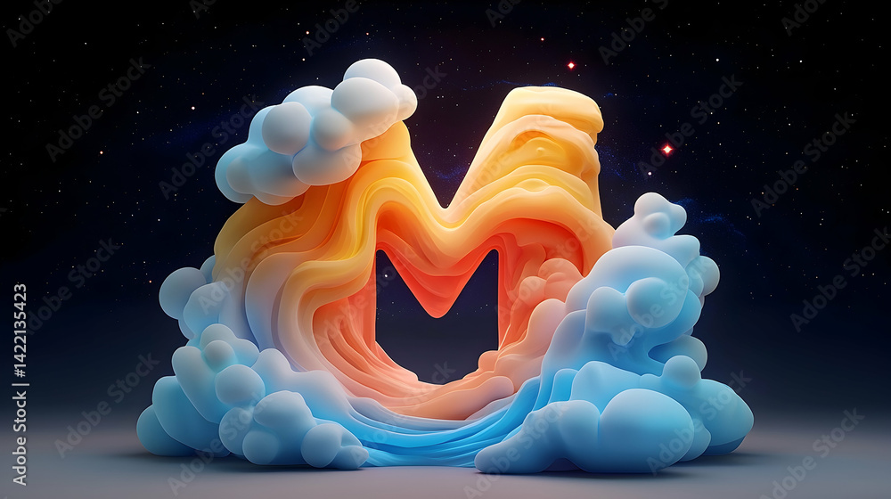 Cosmic Letter M Galaxy Moon Design