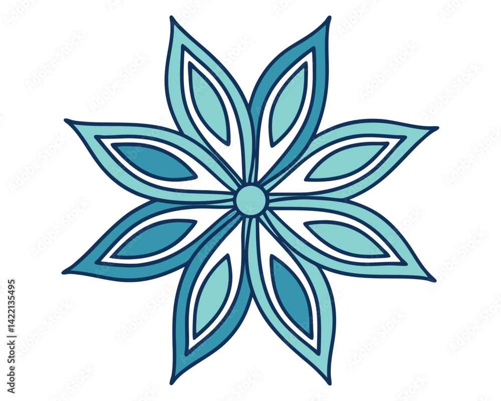 Elegant Blue Flower Vector: Eight Petal Abstract Floral Design Element Elegant Blue Flower Vector: Eight Petal Abstract Floral Design Element