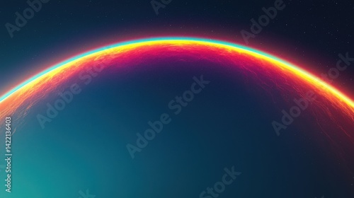 Curved Light Arc in Dark Blue Space Generative AI Artistic Digital Rendering Dreamy Cosmic Vision