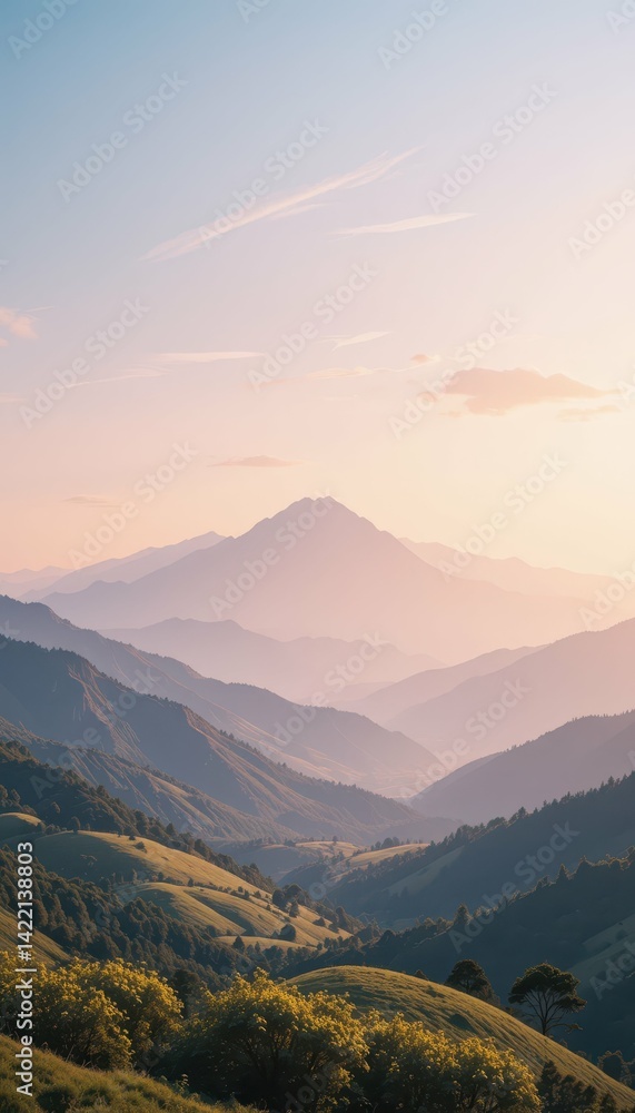 Obraz premium Serene Mountain Landscape at Dusk with Soft Pastel Sky Hues
