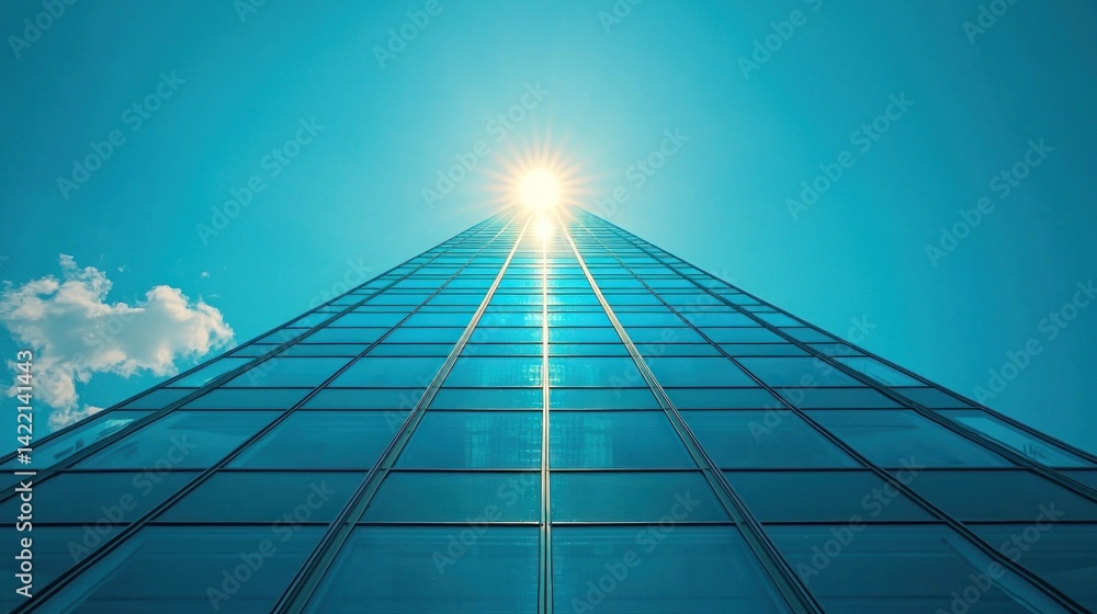 Modern skyscraper reaching for the sun Modern skyscraper reaching for the sun