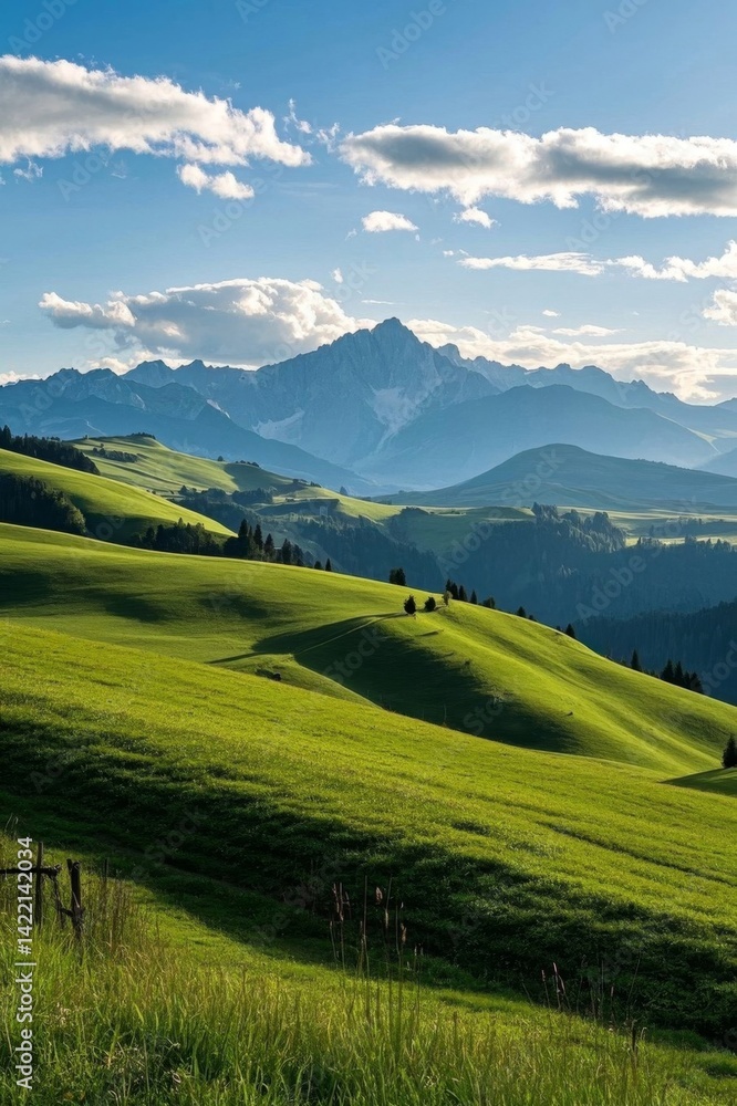 Obraz premium mountains in the distance with a fence in the foreground
