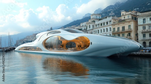 Wallpaper Mural A futuristic electric ferry docked at a harbor, powered by renewable energy sources, showcasing eco-friendly transportation. Torontodigital.ca