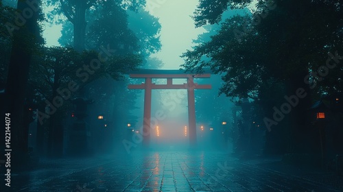Obraz na płótnie Misty Japanese Torii Gate w salonie