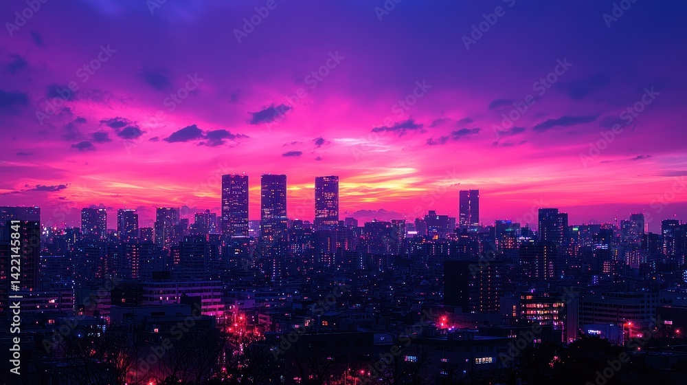 Obraz premium City skyline at vibrant sunset