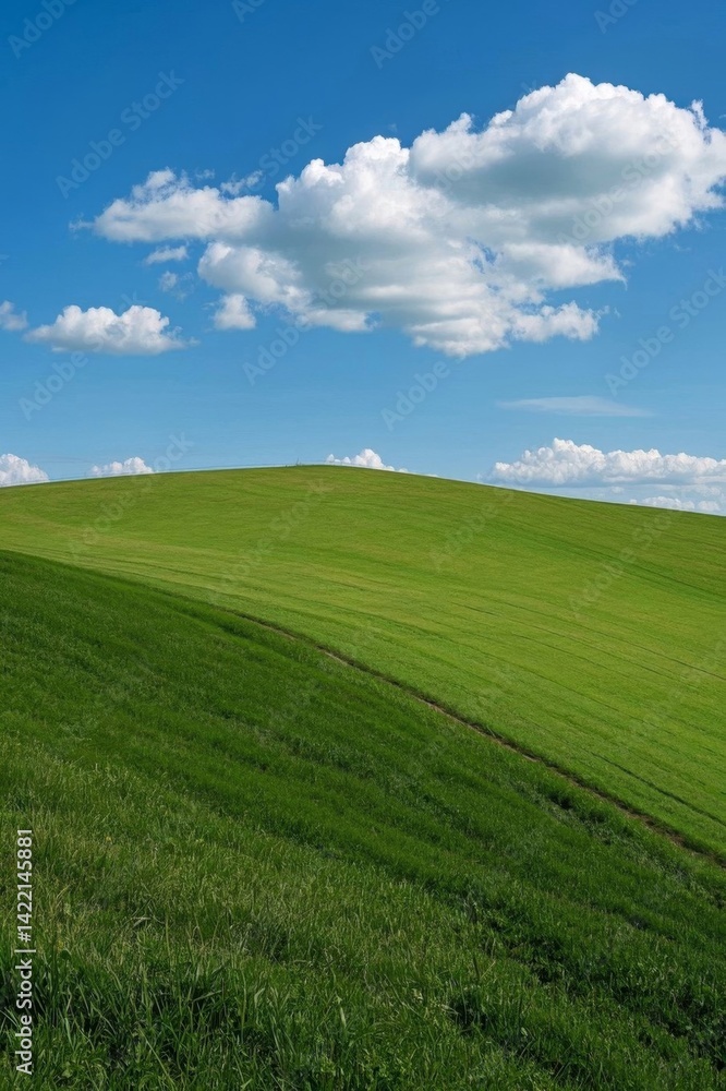 arafed green field with a blue sky and clouds arafed green field with a blue sky and clouds