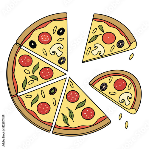 Hand-Drawn Pizza Slices Illustrations,
Delicious Pizza with Toppings Clipart,
Fun and Colorful Pizza Slice Designs.