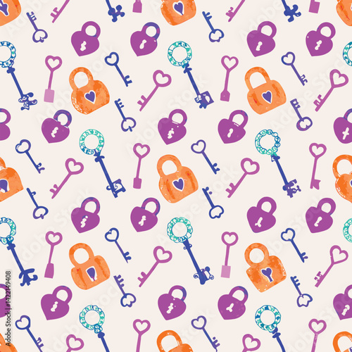 Seamless Vintage Pastel Antique Keys and Locks Pattern