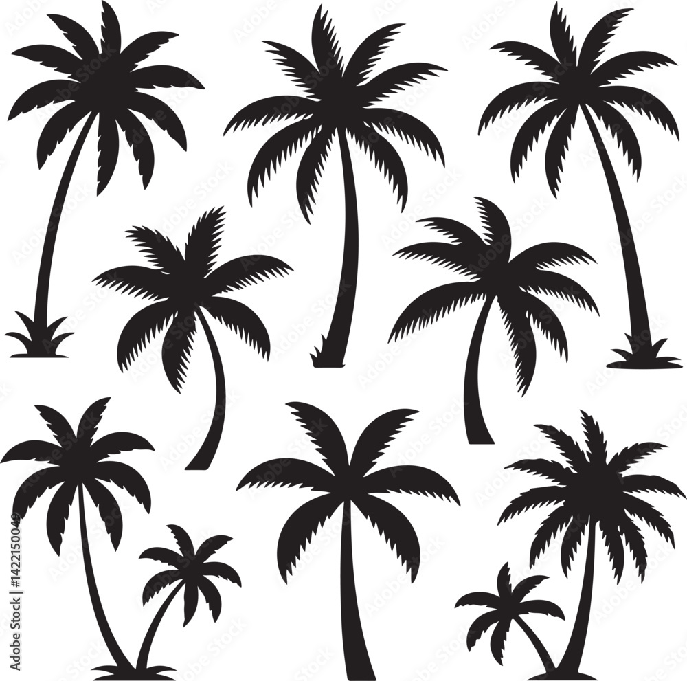 Collection of Black Silhouette Palm Trees Various Sizes Collection of Black Silhouette Palm Trees Various Sizes