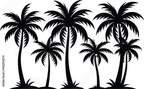 Stylized Palm Tree Silhouettes – Minimalist Black & White Tropical Vector Set