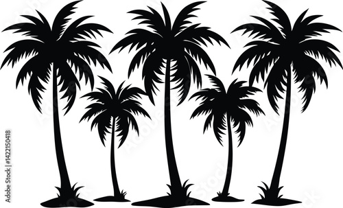 Stylized Palm Tree Silhouettes – Minimalist Black & White Tropical Vector Set