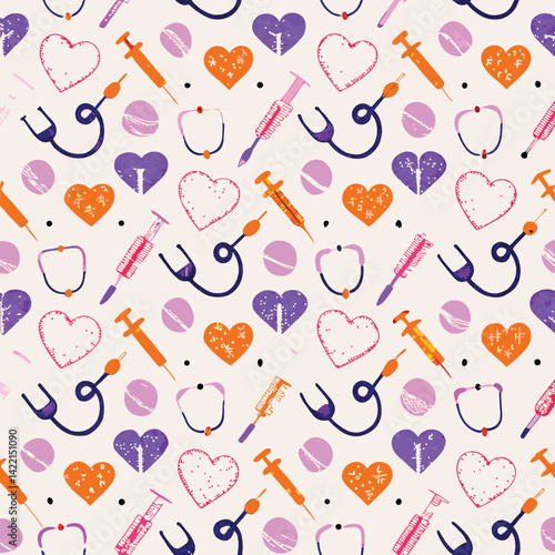 Seamless Abstract Pastel Medical Symbols Pattern