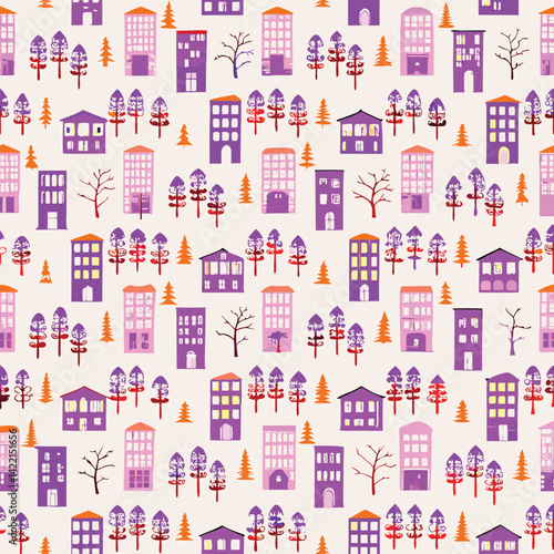 Seamless Pastel Urban Cityscapes Pattern