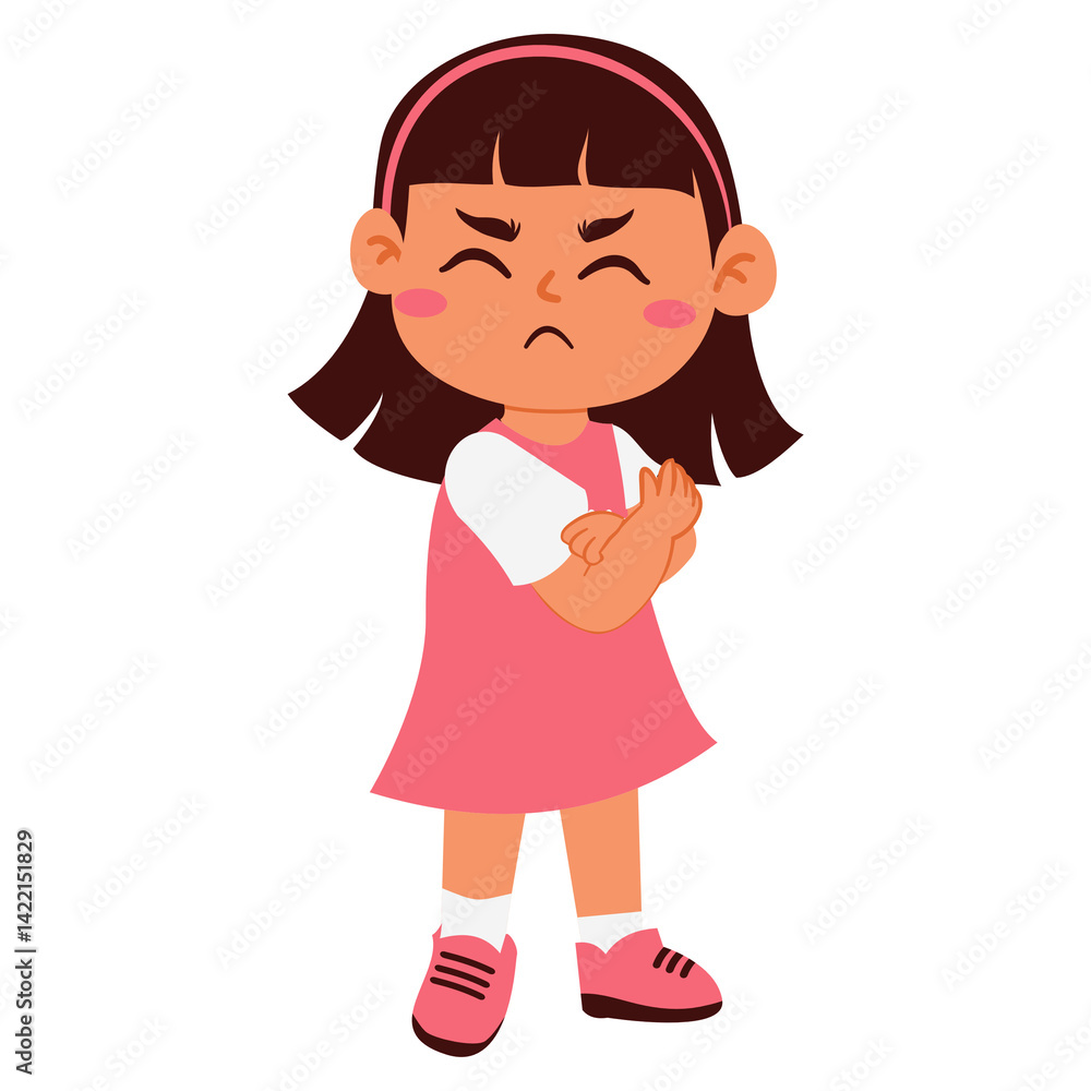 Angry Little Girl Cartoon Character with Arms Crossed Angry Little Girl Cartoon Character with Arms Crossed