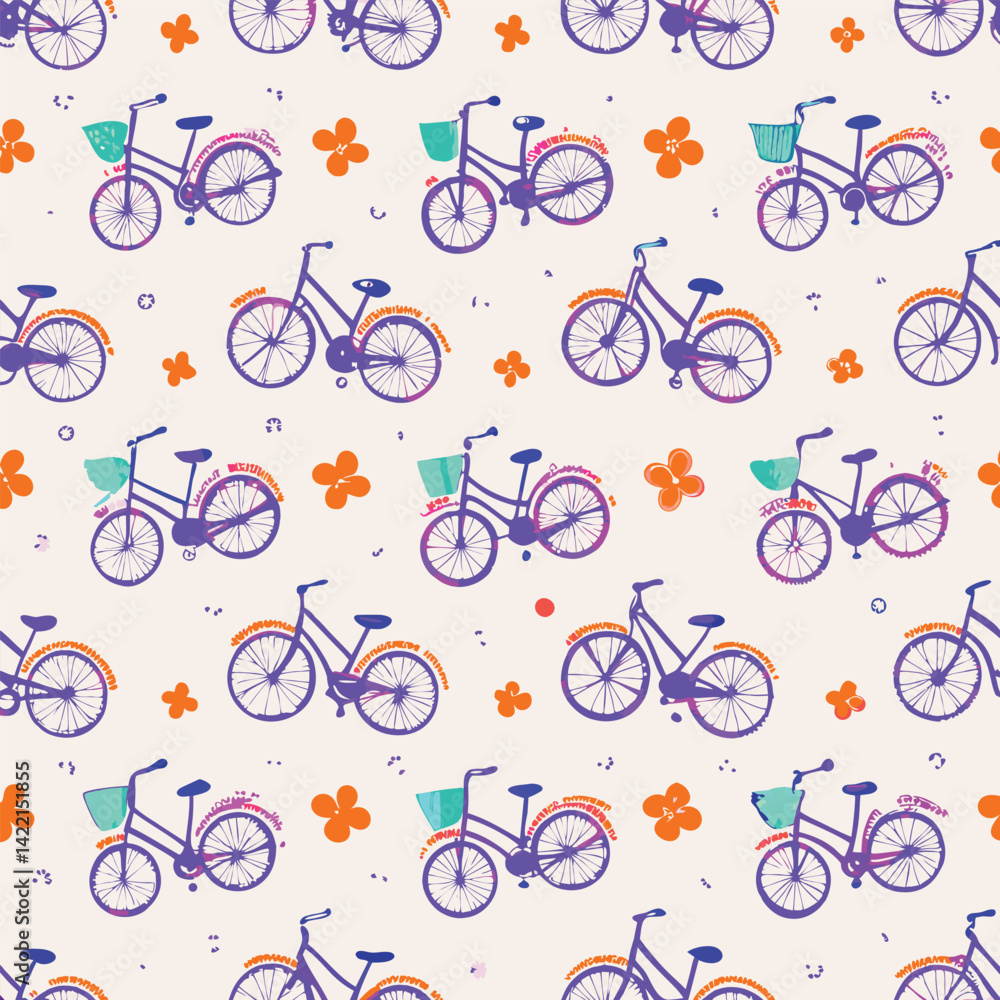 Fototapeta premium Seamless Romantic Vintage Pastel Bicycles Pattern