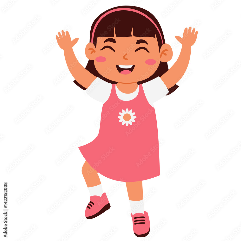 Joyful Girl Celebration: Cartoon Character Illustration Joyful Girl Celebration: Cartoon Character Illustration