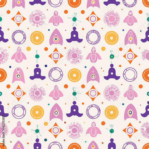 Holistic Pastel Yoga Mandalas and Symbols Vector Pattern