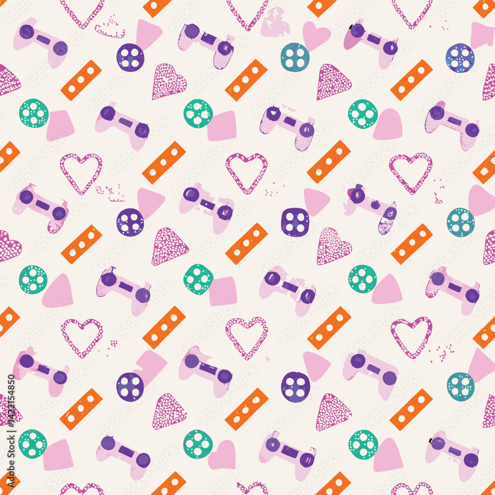 Retro Pastel Gaming Elements Vector Pattern Retro Pastel Gaming Elements Vector Pattern