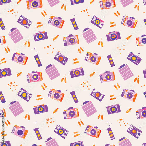 Nostalgic Pastel Vintage Cameras Vector Pattern