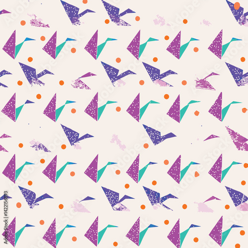 Crafty Pastel Folded Origami Birds Vector Pattern