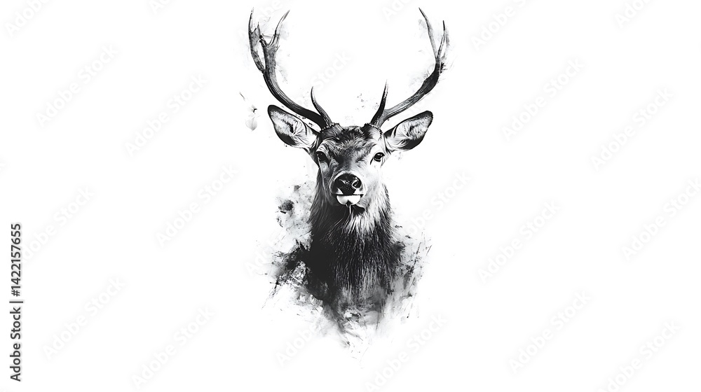 Majestic Deer Head with Ink Art.