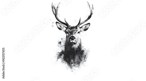Obraz na płótnie Majestic Deer Head with Ink Art. w salonie