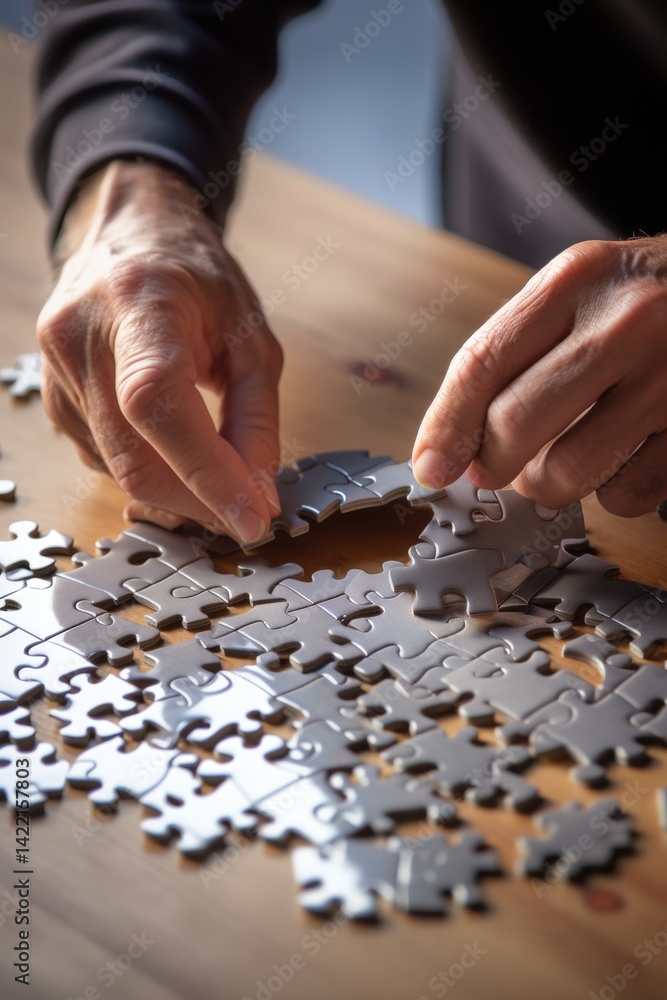 Person solving jigsaw puzzle Person solving jigsaw puzzle