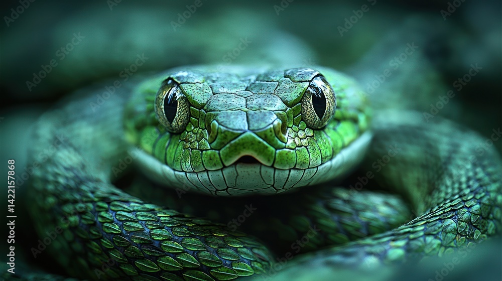 Fototapeta premium Close-up of a vibrant green snake